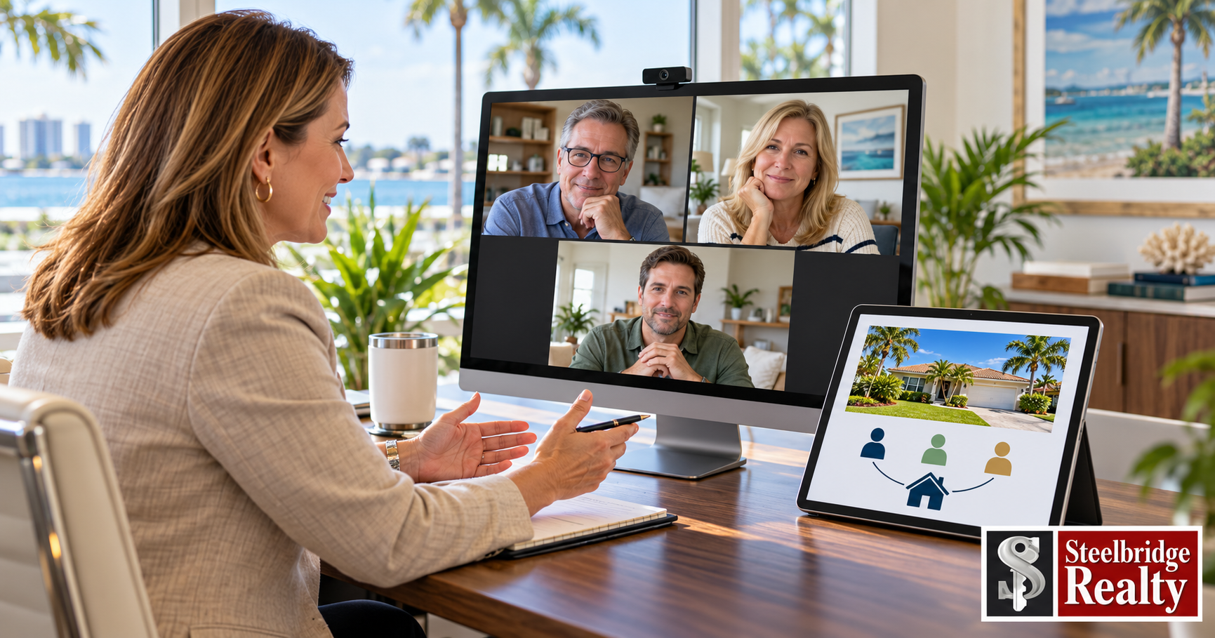 Multiple heirs discussing the sale of an inherited Southwest Florida house with a local real estate professional